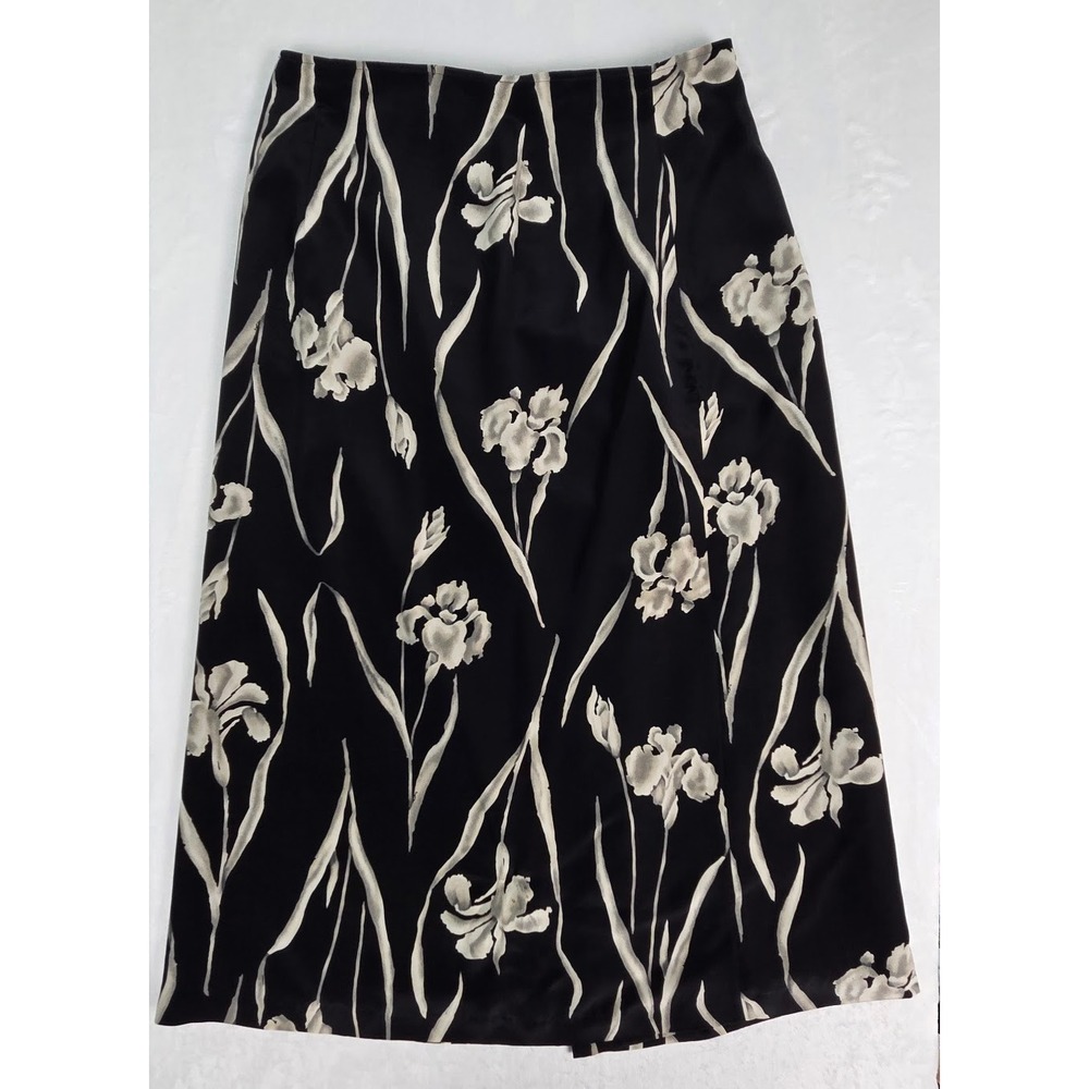 Skirt Rafaella Women 14 Black Floral Silk Maxi A-Line